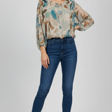 Blusa Leggera in Chiffon con Stampa Astratta Acquerello GR2040 OTTANIO MARICLA 