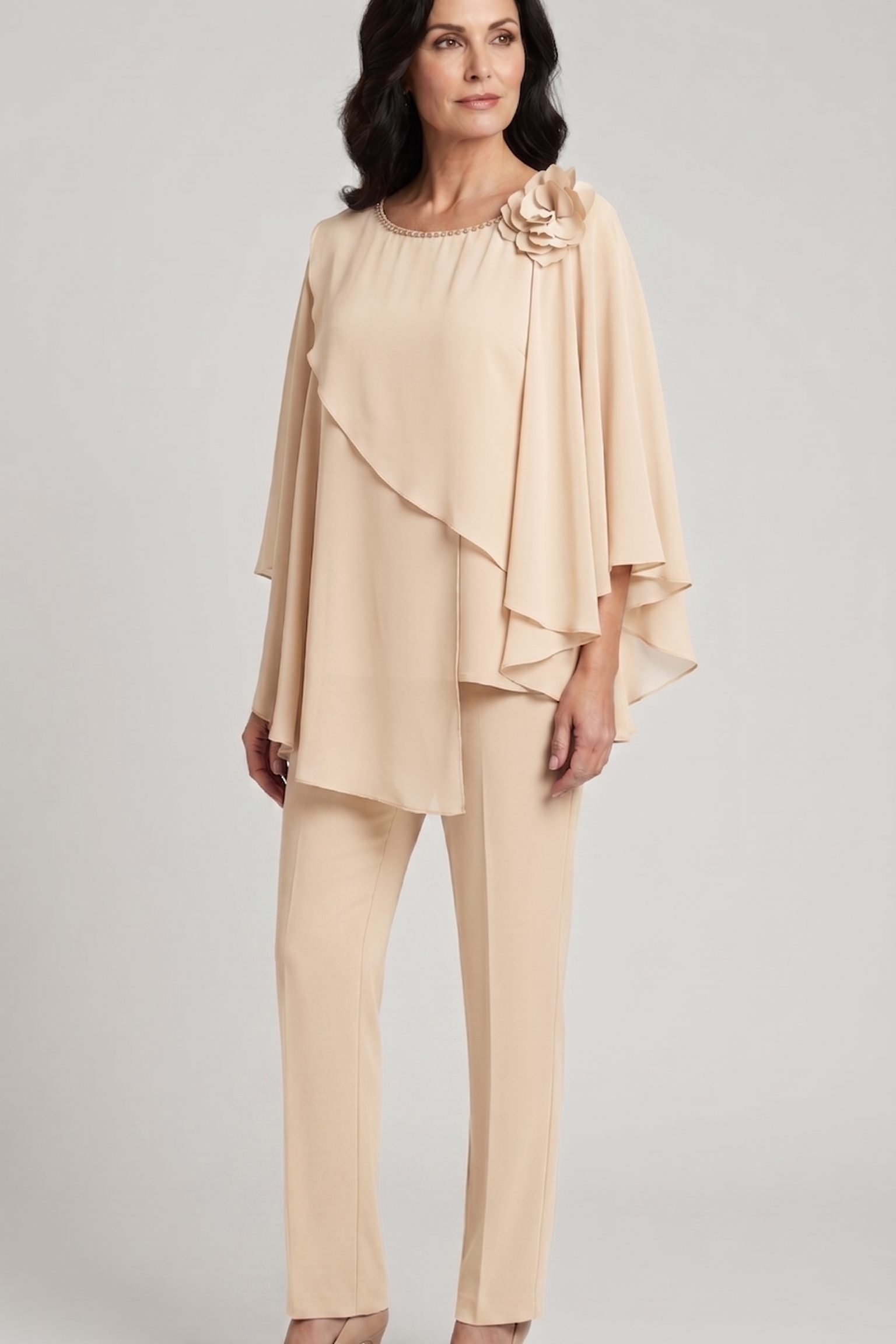 casacca con fiore e pantalone SH624CP CREMA SHARON 