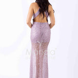abito lungo paiette incrocio con satin DEG55484 GLICINE MARICLA ELEGANCE 