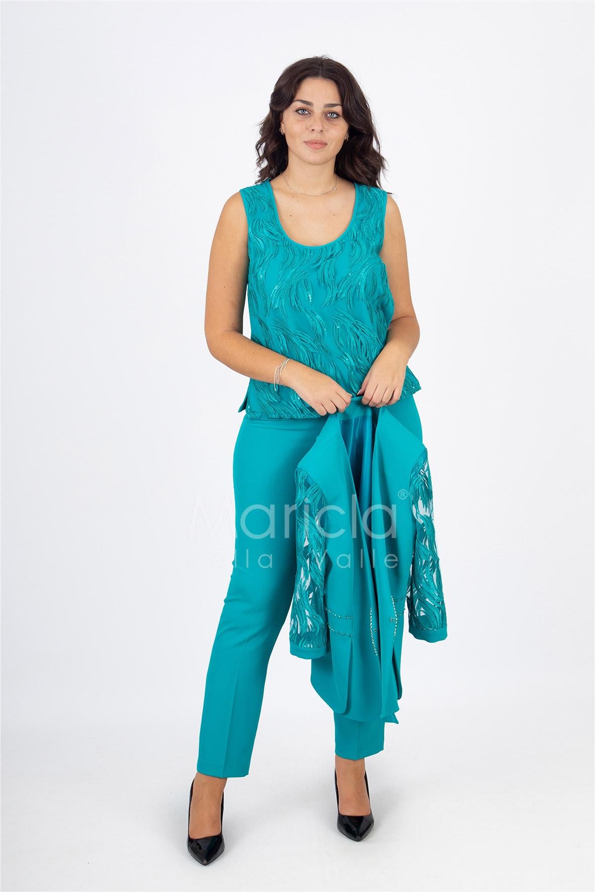 tailleur 3 pz ricamo PF200TP SMERALDO PAOLA FORTI 