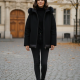 giaccone panno e piumino con cappuccio AZ89PP NERO MARICLA 