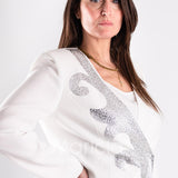 tailleur ricamo strass SH401 BIANCO SHARON 