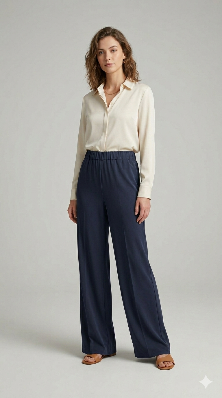 pantalone palazzo punto milano viscosa FFLORENZA BLU MARICLA 