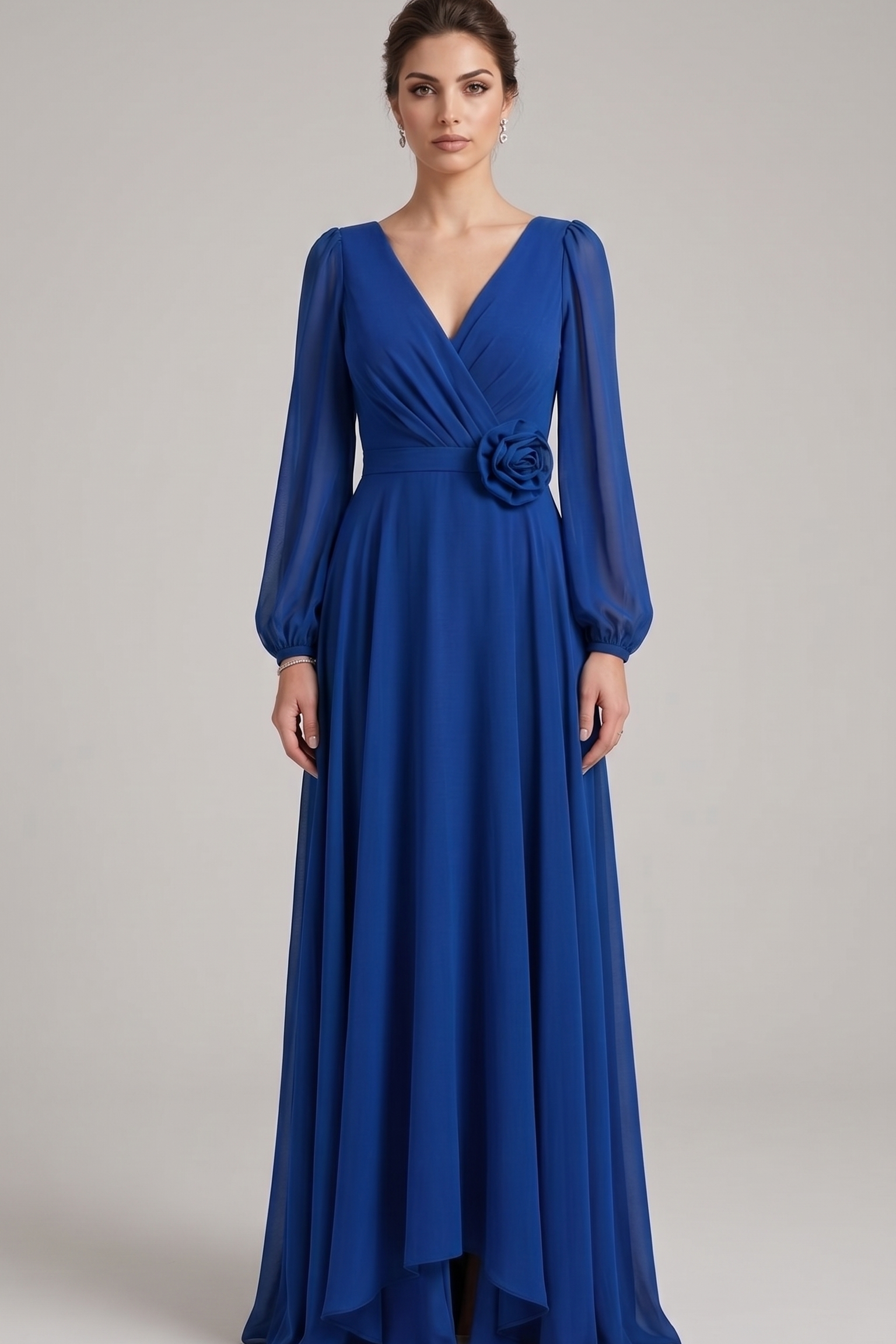 abito manica lunga chiffon fiore FI1185 ROYAL MARICLA ELEGANCE 