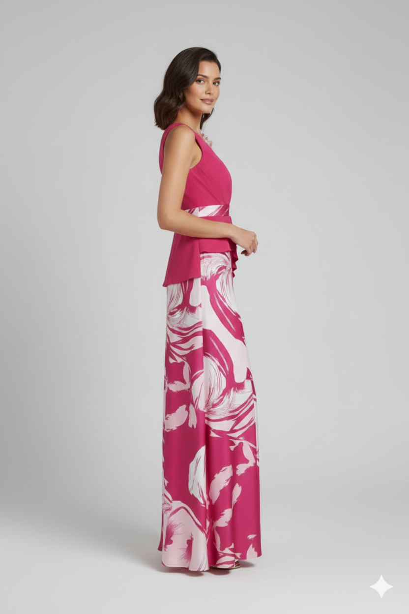 abito lungo con baschina e fantasia SH503AL AMARENA SHARON 