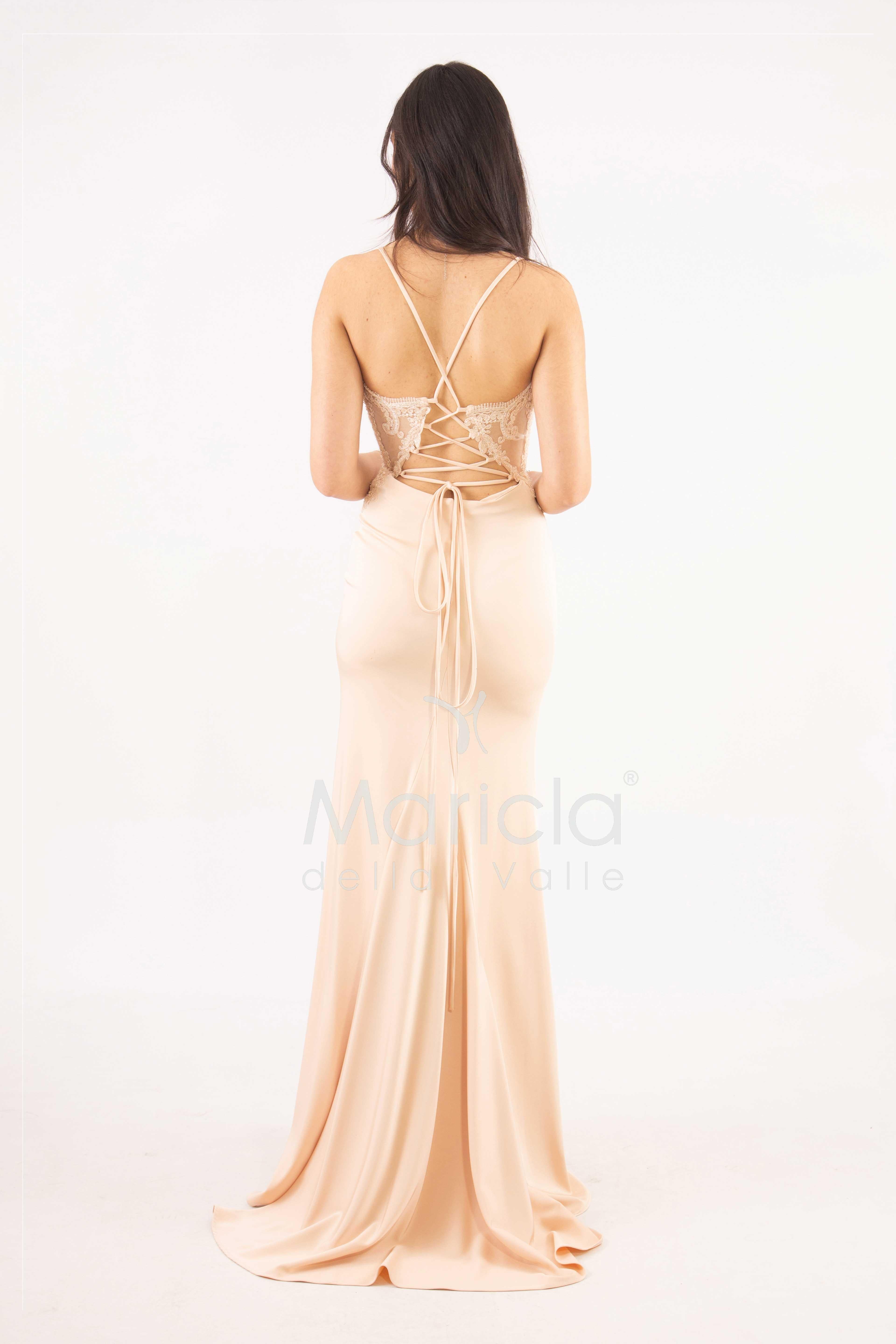 abito sirena corpetto ricamato ANT20412XJ CHAMPAGNE ANTILLE ELEGANCE 