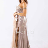 abito lungo bagnato drappeggio DEG55516 CHAMPAGNE MARICLA ELEGANCE 