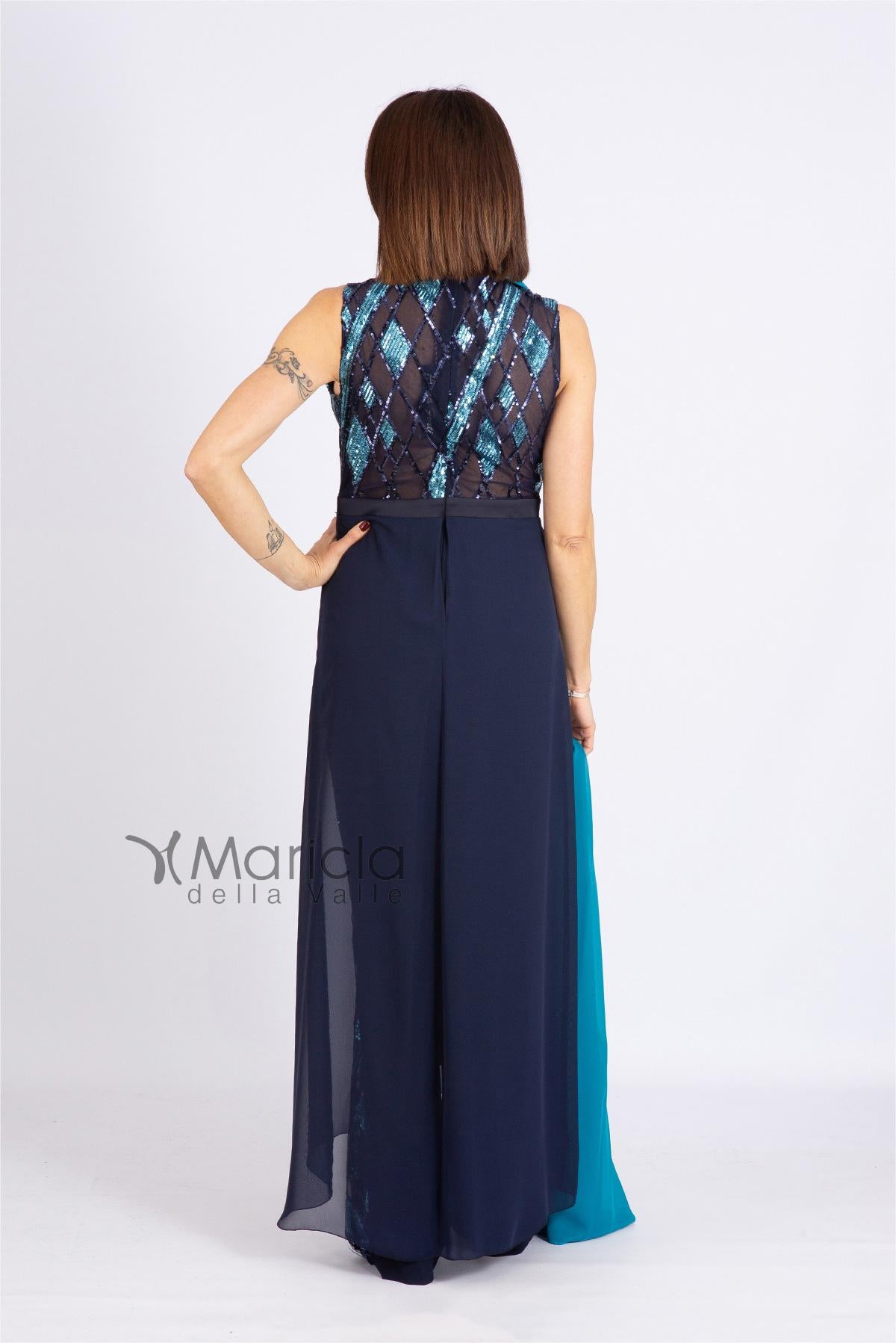 Tuta smoking PF310 BLU PAOLA FORTI 