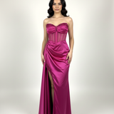 abito steccato con trasparenza e spacco HC5117 FUCSIA MARICLA ELEGANCE 