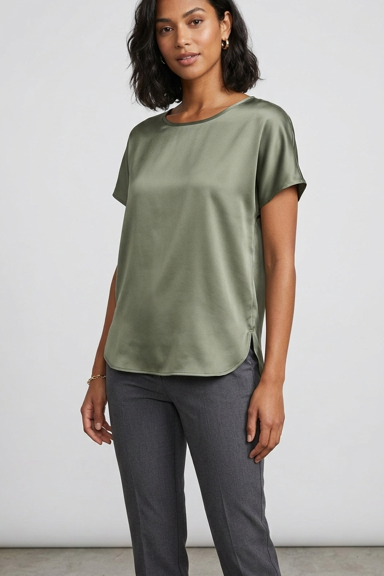 Blusa in Satin a Manica Corta tinta unita DB10886 ORIGANO MARICLA 