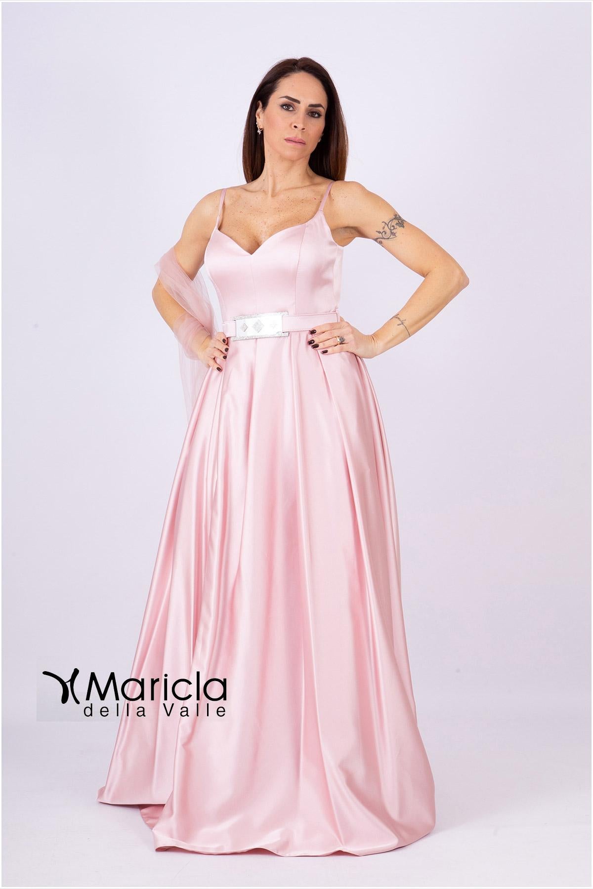 ampio scollo cuore cintura RG3502 ROSA GIGLI CERIMONIA 