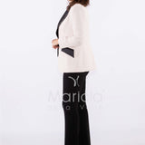 tailleur 3 pz bicolore pantalone zampa PF212TP CREMA PAOLA FORTI 