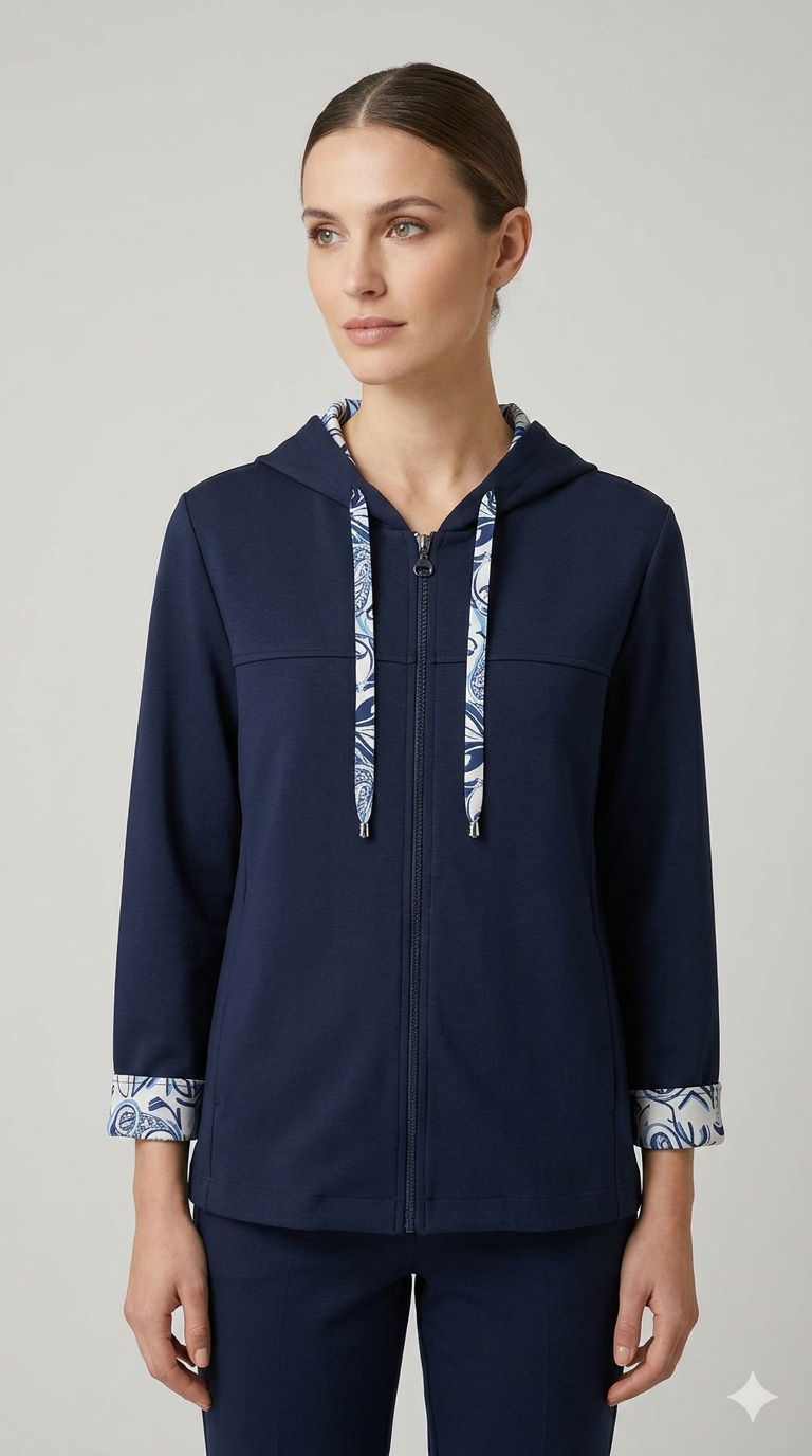 Felpa con Zip e Dettagli a Fantasia GR1980 BLU MARICLA 