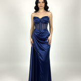 abito steccato con trasparenza e spacco HC5117 BLU MARICLA ELEGANCE 