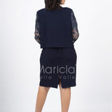 tubino con giacca ricamata PF6100 BLU PAOLA FORTI 