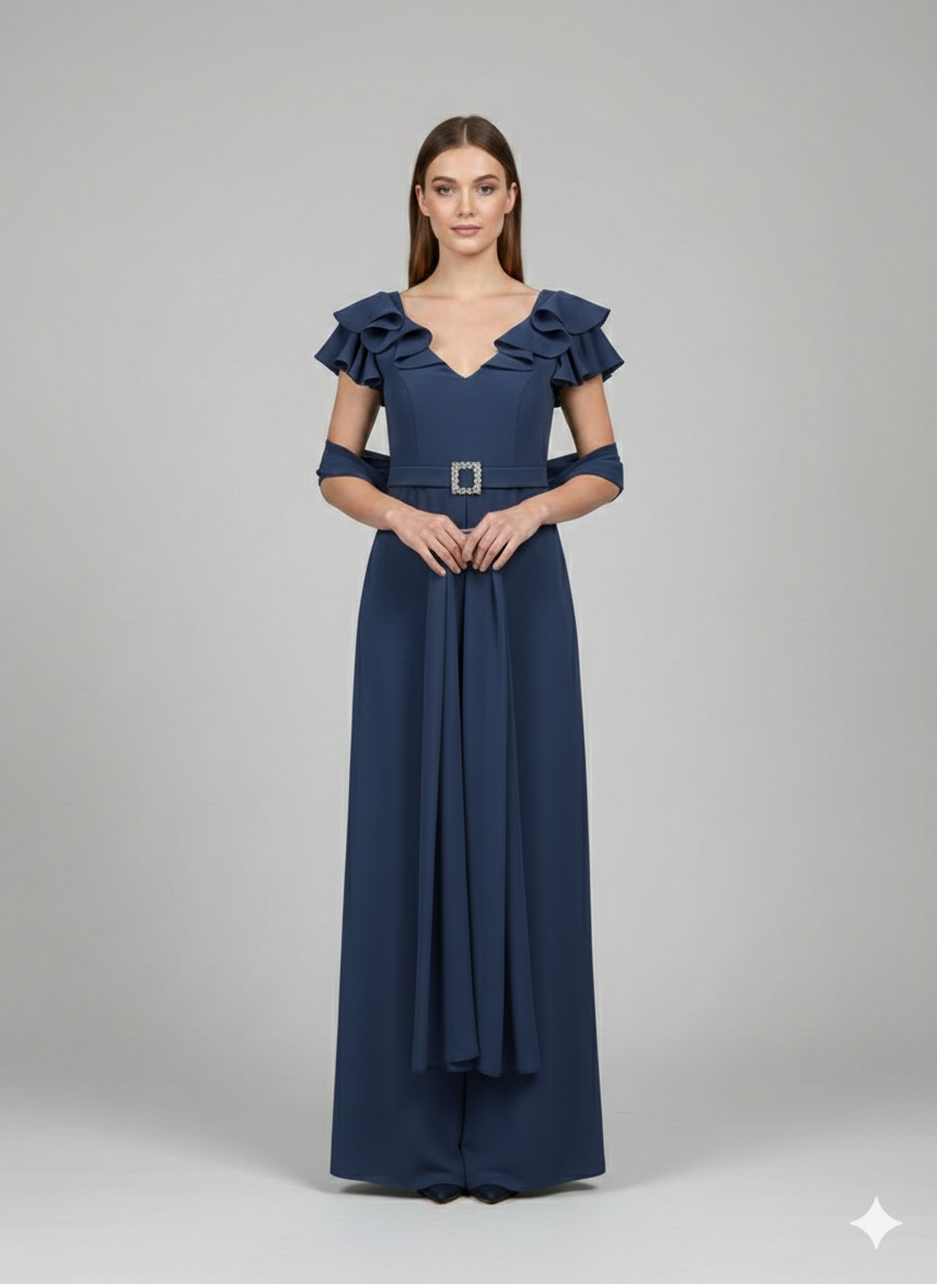 tuta con rouche spalle SH404TU BLU SHARON 