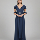 tuta con rouche spalle SH404TU BLU SHARON 