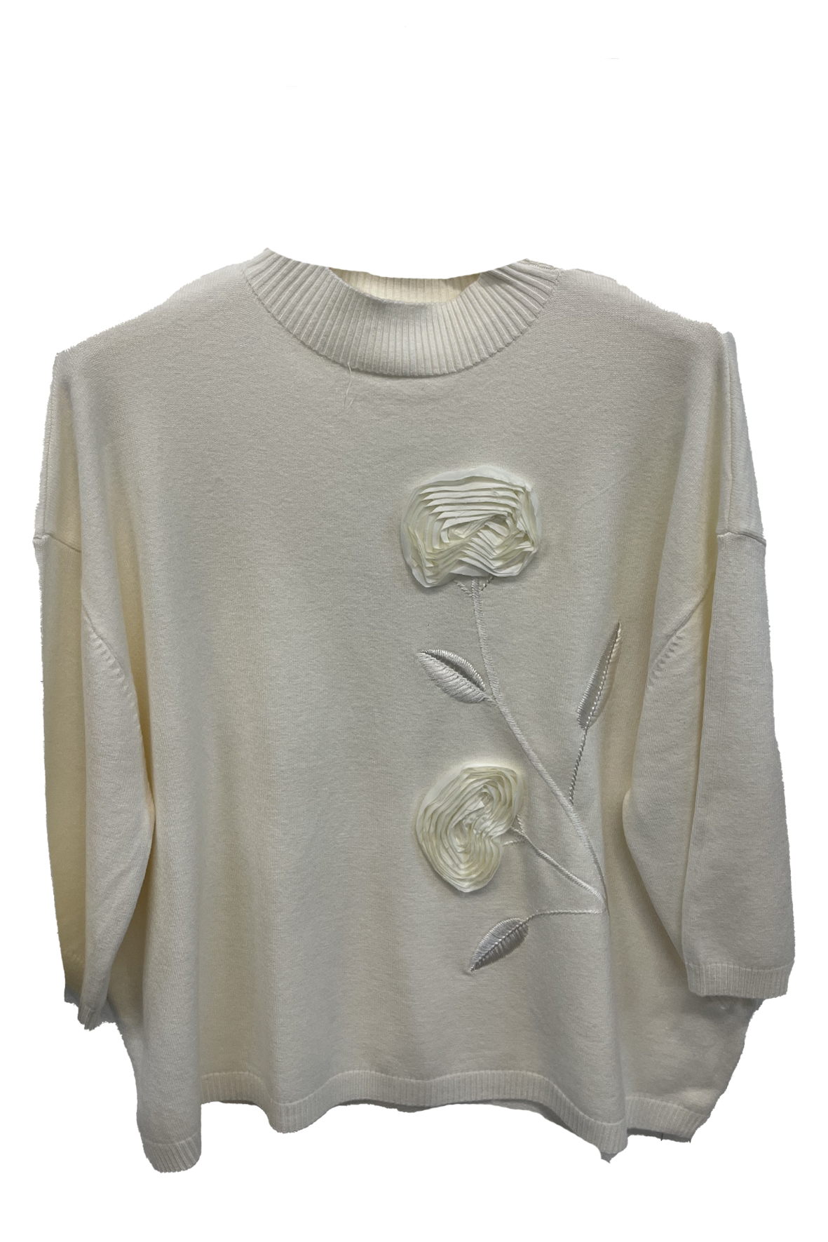 maglia vulcano con fiore A26IMP1763 PANNA MARICLA 
