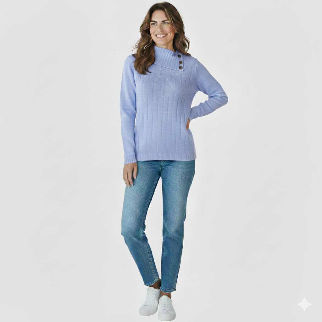 Maglia 100% lana dolcevita con rettangoli CF4271 INDACO CARLA FERRONI 