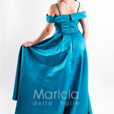 abito lungo con triangolo pietre JC35147 PETROLIO MARICLA ELEGANCE 