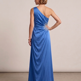 abito con applicazione strass laterale FI7684 INDACO MARICLA ELEGANCE 