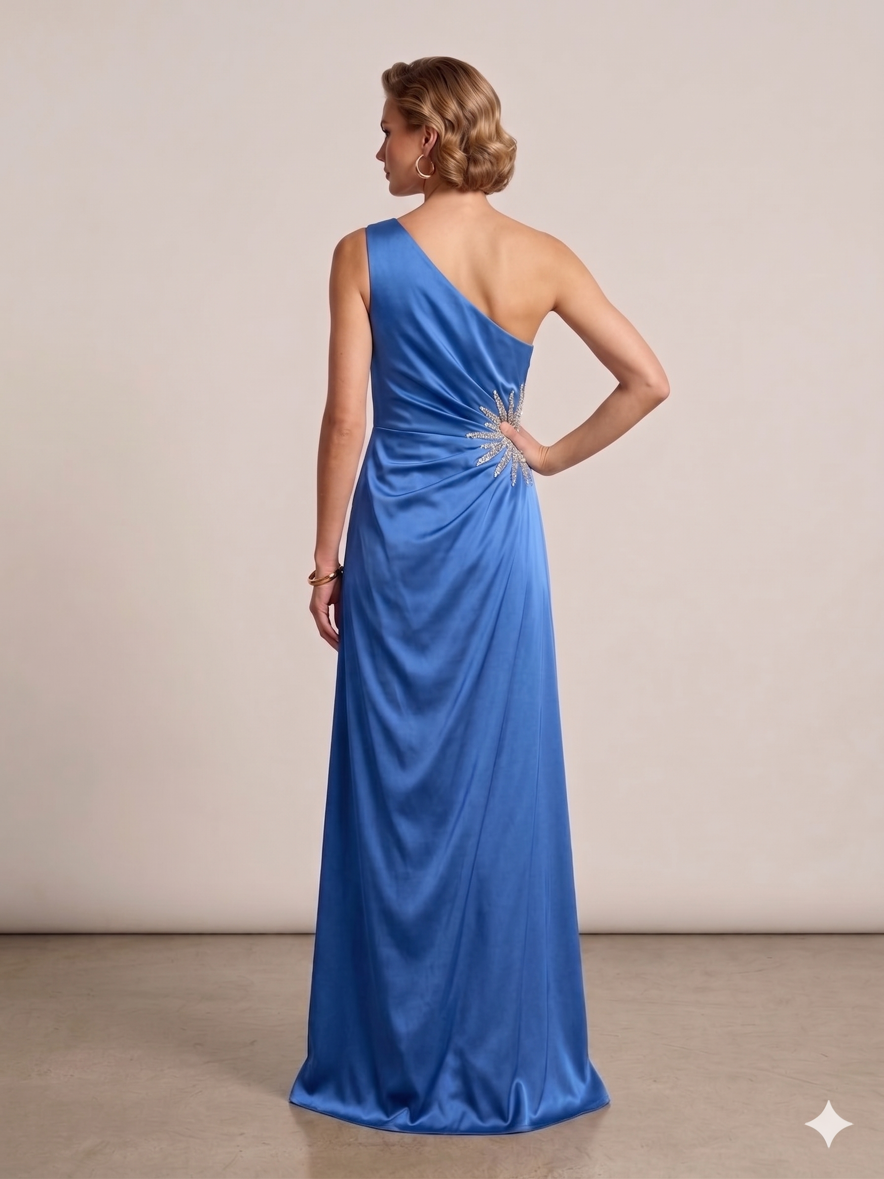 abito con applicazione strass laterale FI7684 INDACO MARICLA ELEGANCE 