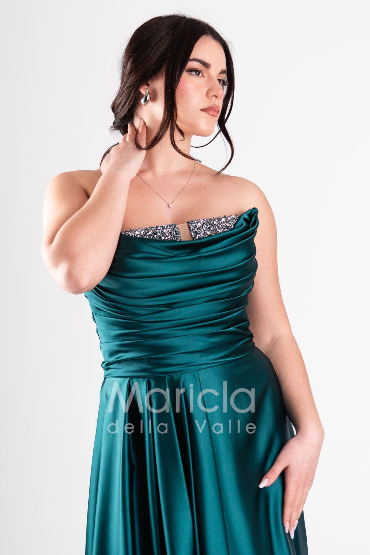 abito lungo con strass corpetto GC3958 VERDE GIGLI CERIMONIA 