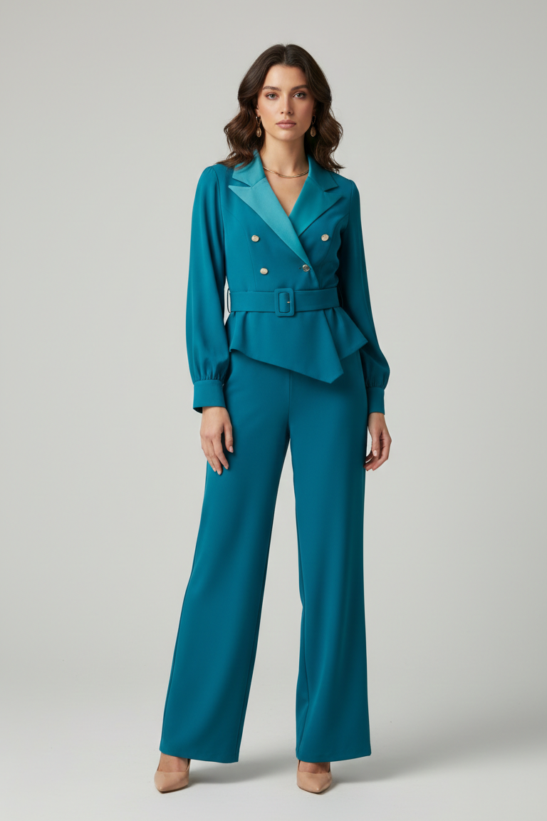 tuta smoking manica lunga PF120TU PETROLIO PAOLA FORTI 