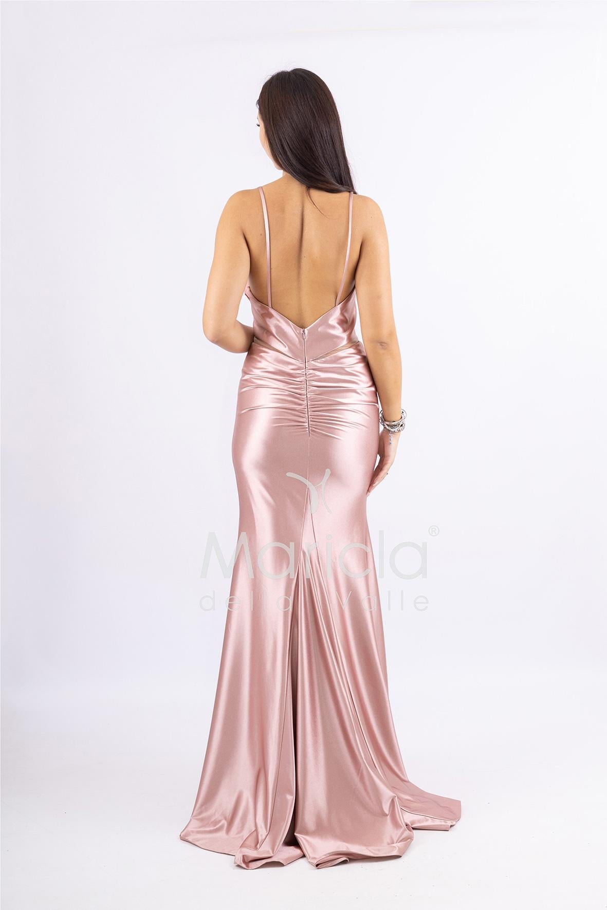 abito lungo raso arriccio dietro e trasparenza JC29205 CIPRIA MARICLA ELEGANCE 