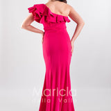 abito crepe elastico arricciatura GC85 FUXIA GIGLI CERIMONIA 