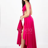 abito lungo monospalla con occhio laterale HC5017 FUXIA MARICLA ELEGANCE 