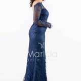 abito manica lunga ricamato FI7485 BLU MARICLA ELEGANCE 