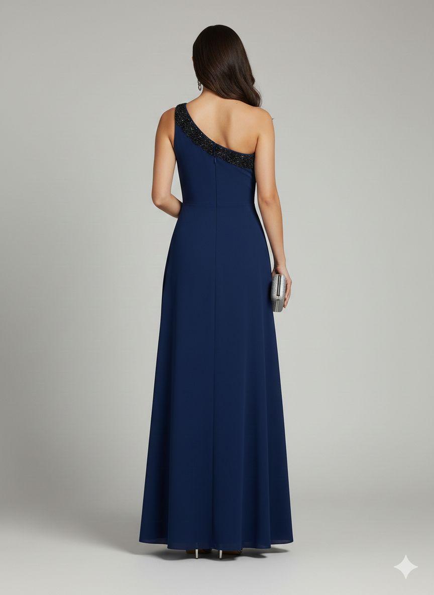 abito monospalla con pietrine LH206AL BLU LUDOVICA HASSLER 