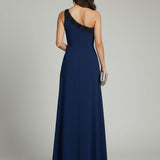 abito monospalla con pietrine LH206AL BLU LUDOVICA HASSLER 