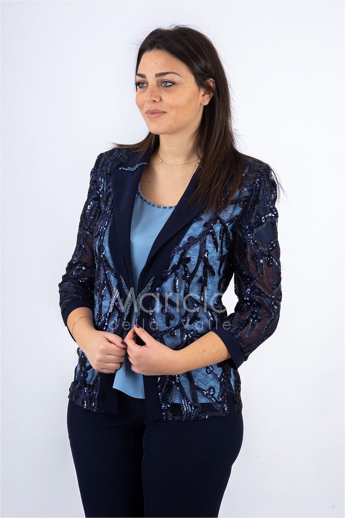 Completo 3 pezzi Ricamato PF414 BLU PAOLA FORTI 