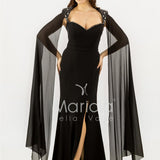 abito lungo scollato con spalline strass SH819AL NERO SHARON 