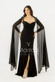 abito lungo scollato con spalline strass