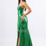 Abito a sirena lungo con micropaillettes <BR/> JC35336 VERDE MARICLA ELEGANCE 