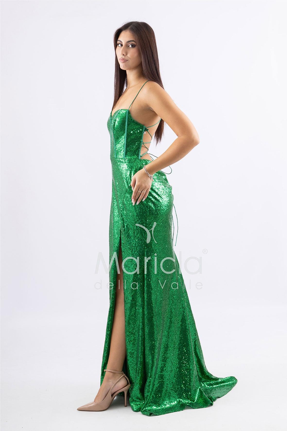 Abito a sirena lungo con micropaillettes <BR/> JC35336 VERDE MARICLA ELEGANCE 