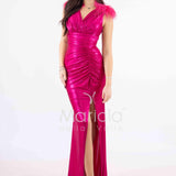 abito lungo effetto bagnato con piume HC5205 FUCSIA MARICLA ELEGANCE 