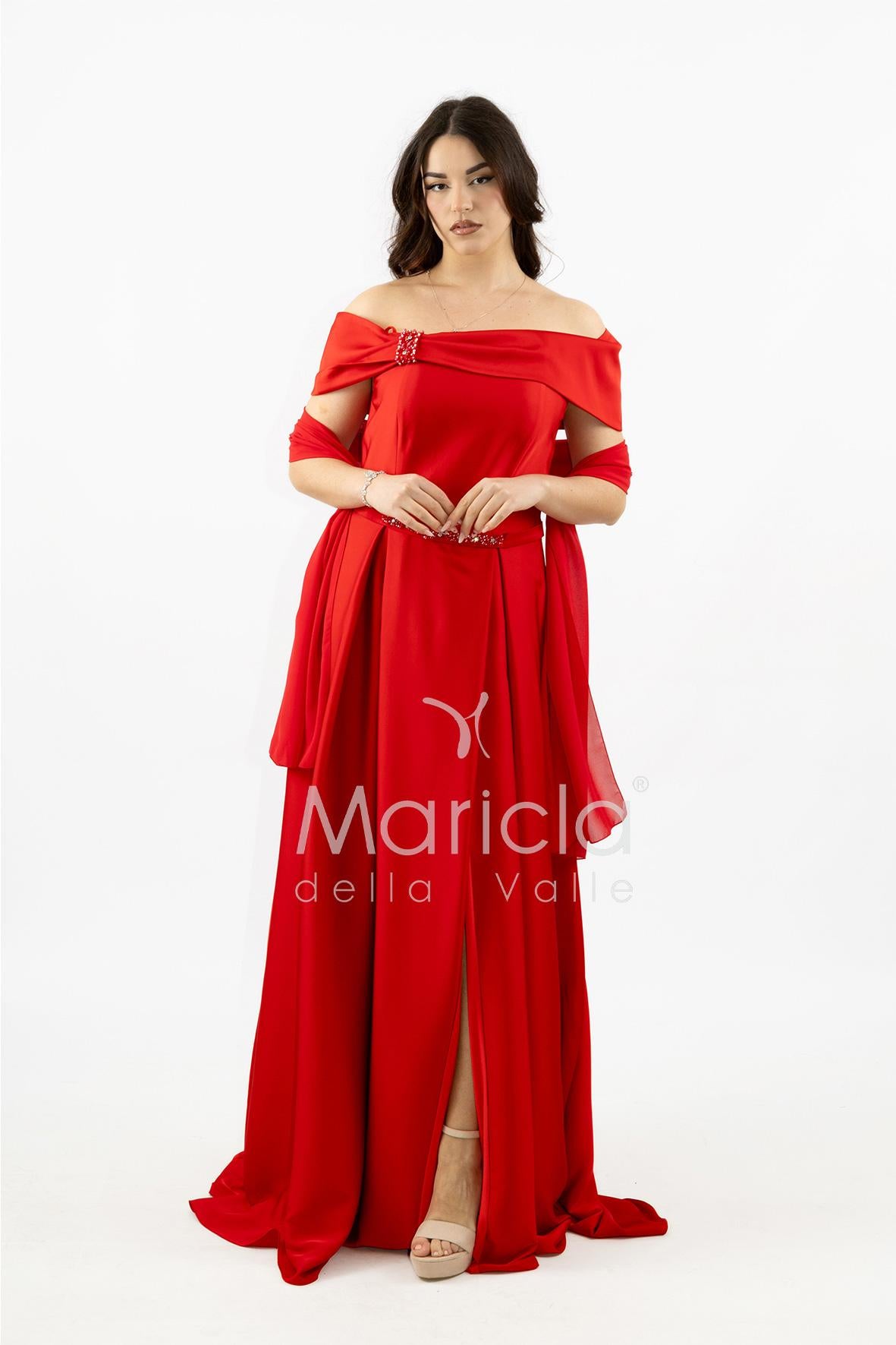 abito lungo scollo omerale strass SH827AL ROSSO SHARON 