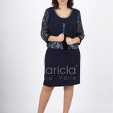 tubino con giacca ricamata PF6100 BLU PAOLA FORTI 