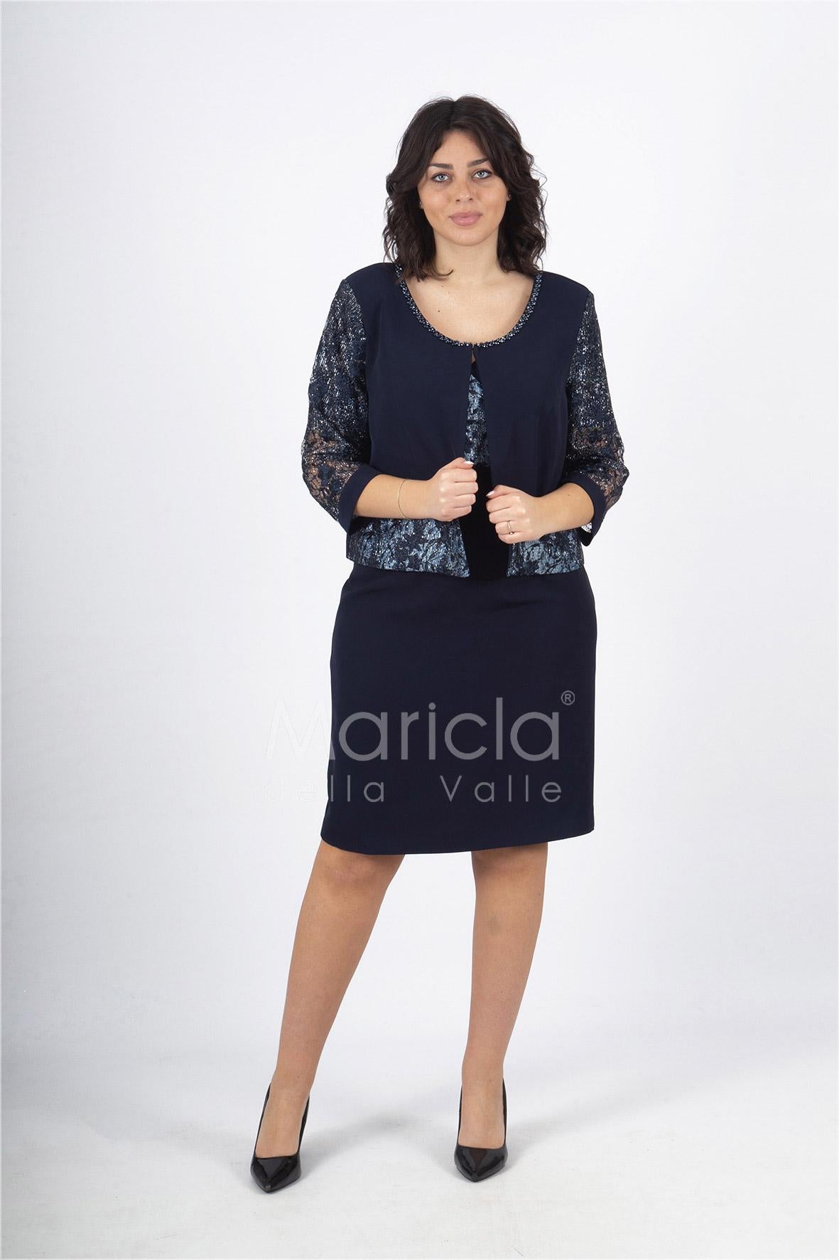 tubino con giacca ricamata PF6100 BLU PAOLA FORTI 