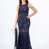 abito lungo paiette sirena RG4239 BLU GIGLI CERIMONIA 