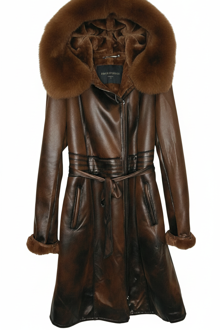 cappotto ecopelle e pelliccia LIN3466 TABACCO MARICLA 