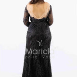 abito manica lunga ricamato FI7485 NERO MARICLA ELEGANCE 