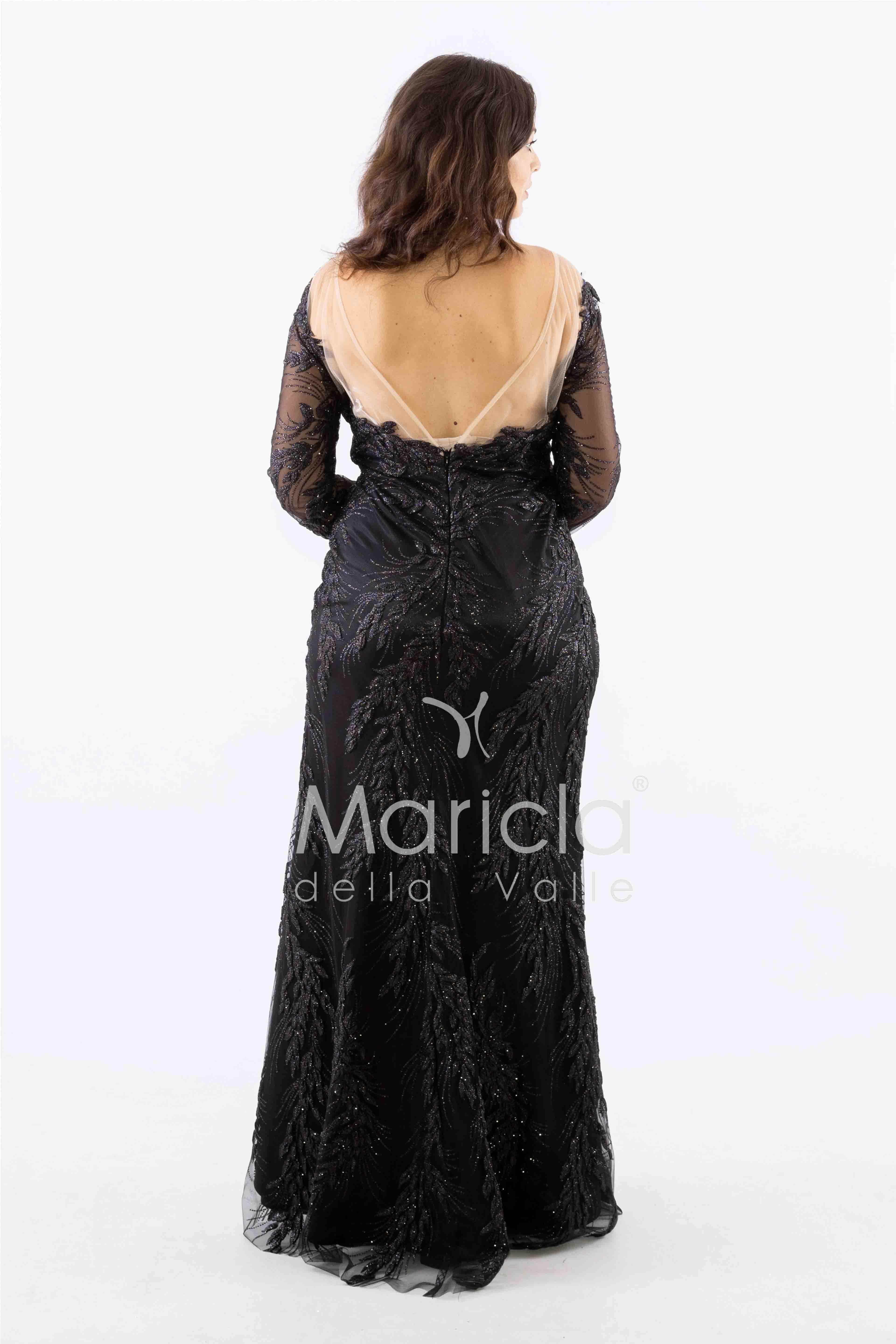 abito manica lunga ricamato FI7485 NERO MARICLA ELEGANCE 