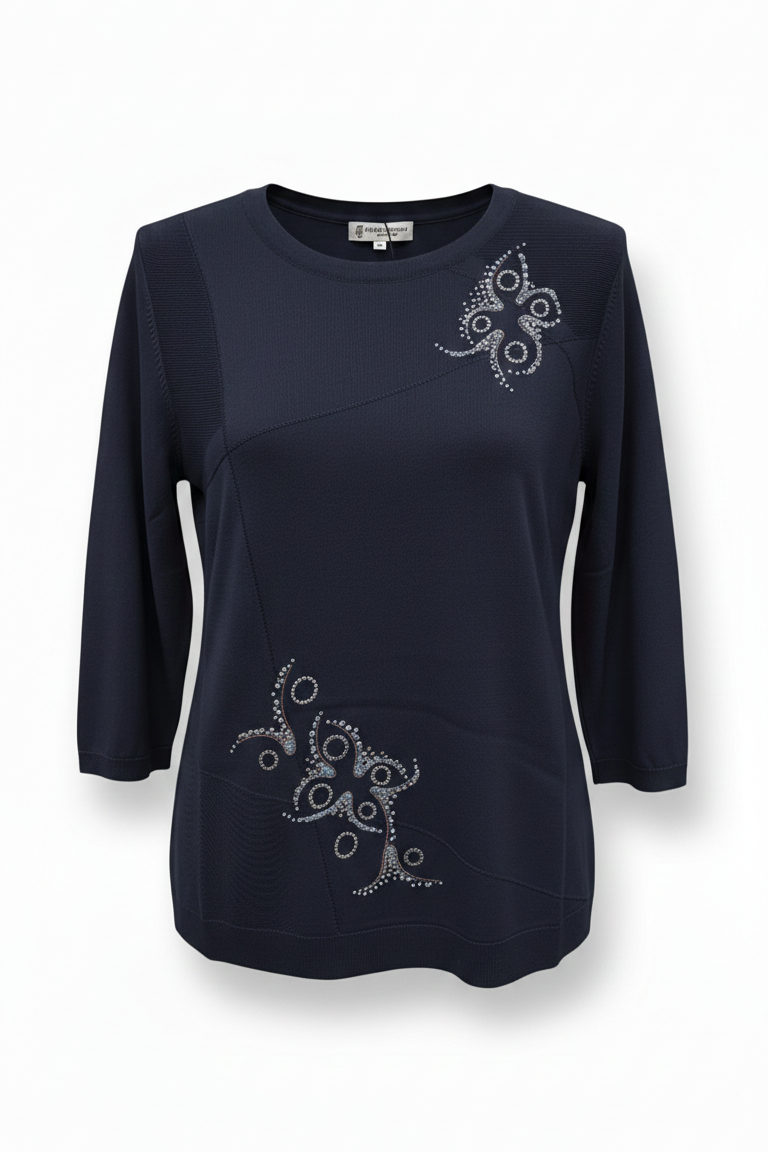 Maglia Strutturata con Ricami Luce CF26294 BLU CARLA FERRONI 
