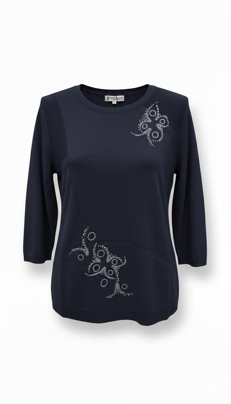 Maglia Strutturata con Ricami Luce CF26294 BLU CARLA FERRONI 