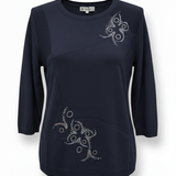 Maglia Strutturata con Ricami Luce CF26294 BLU CARLA FERRONI 